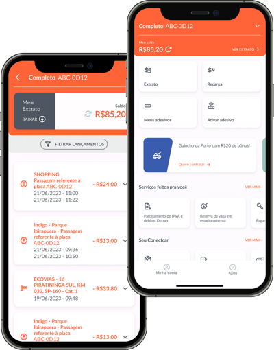 Telas de extrato e home App ConectCar